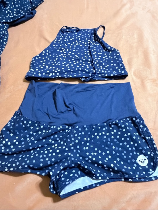 Roxy Pants - Roxy Navy Polka Dot Crop Top & Swim Shorts Set with matching tie shirt